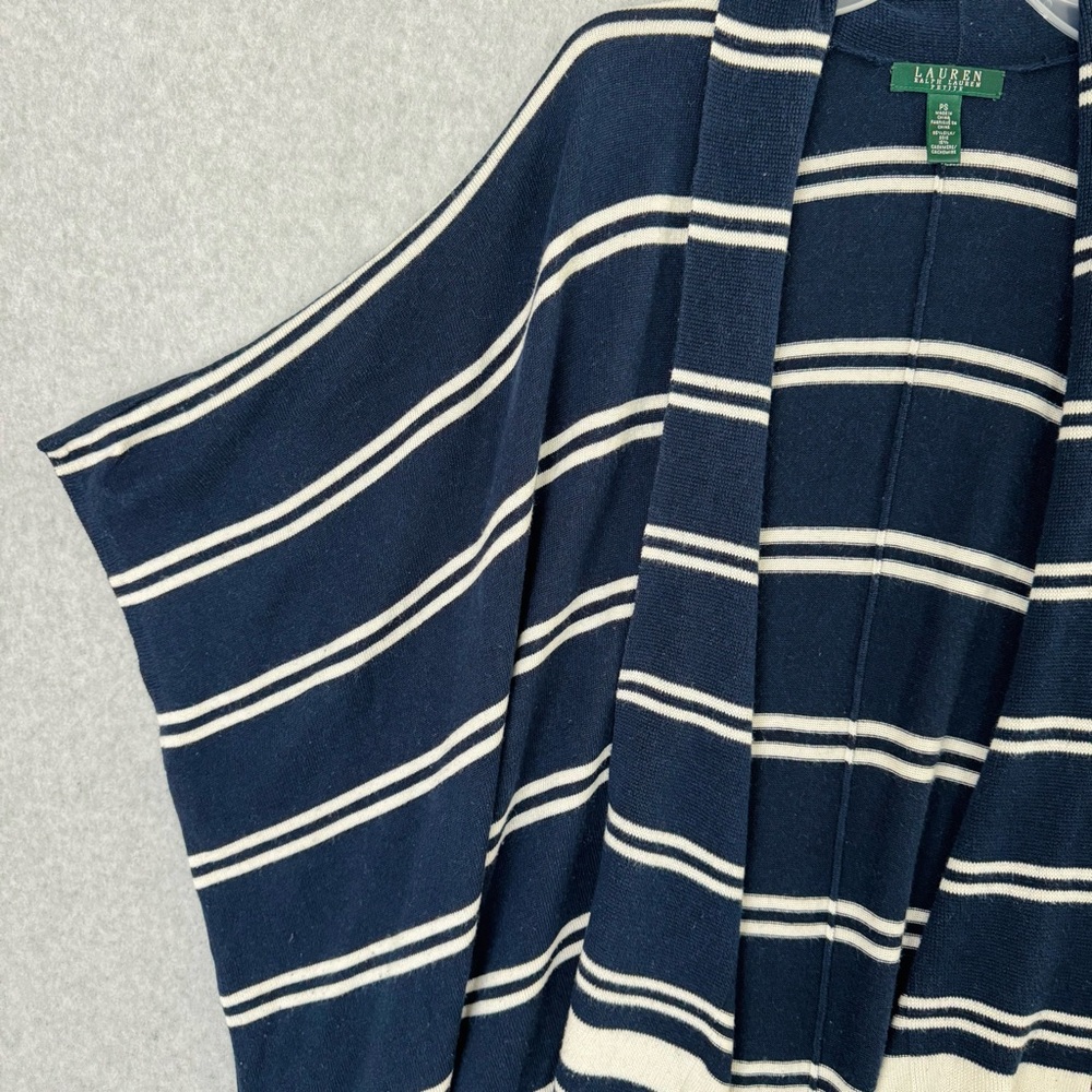 Lauren Ralph Lauren Silk Cashmere Poncho Sweater Blue White Striped Small Petite - Picture 4 of 16